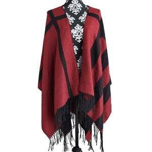 Women's Red/Black Pretty Persuasions Shawl With Tassels - One Size